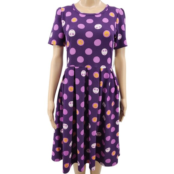 LuLaRoe Purple Polka Dot Ameilia Jack Skellington Dress Medium NWT - Picture 2 of 13